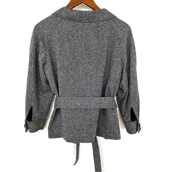Jones New York Gray Belted Blazer, 3/4 Raglan Sleeves, Wool Blend, Lined, Petite - Picture 9 of 13